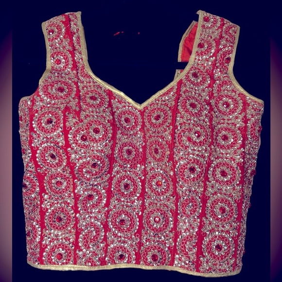 Tops - Red Indian Sequined Corset & Skirt  Sz Small  Preloved